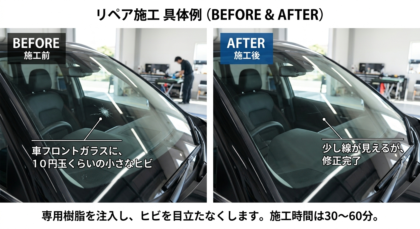 フロントガラスリペア施工例
